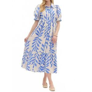 NEW ENTRO betty botanical midi dress in blue